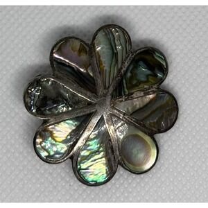Sterling Abalone Inlay Flower Pinwheel Brooch Pendant Signed 925‎ Mexico